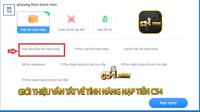 Giới thiệu vắn tắt về tính năng nạp tiền C54